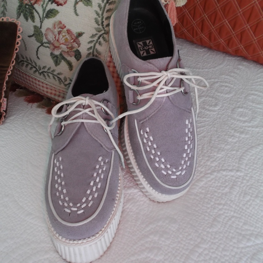 T.U.K 'Viva' Creeper Lilac Suede Platform Oxfords